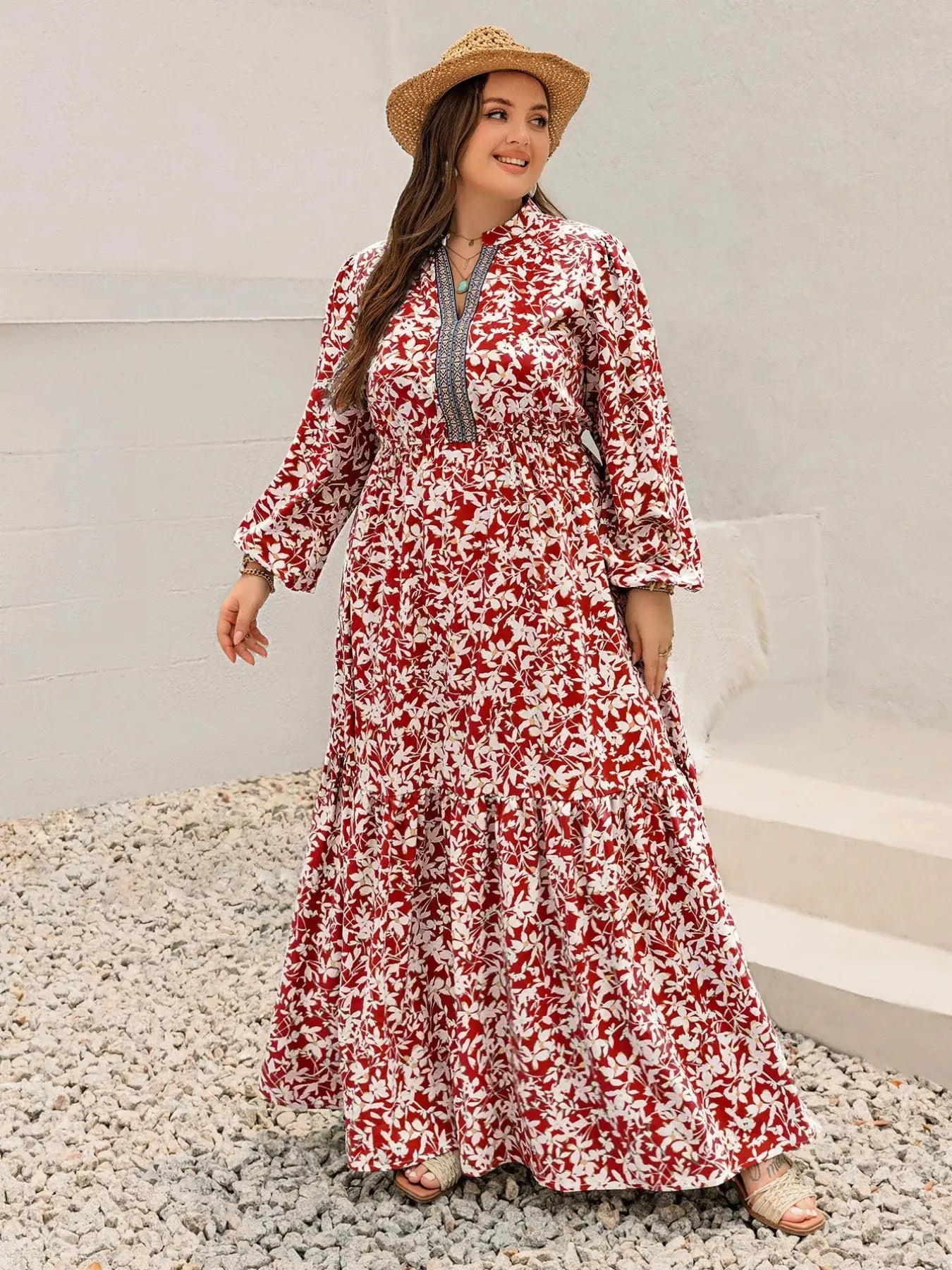Plus Size Floral Print Long Sleeve Maxi Dress Simply Love