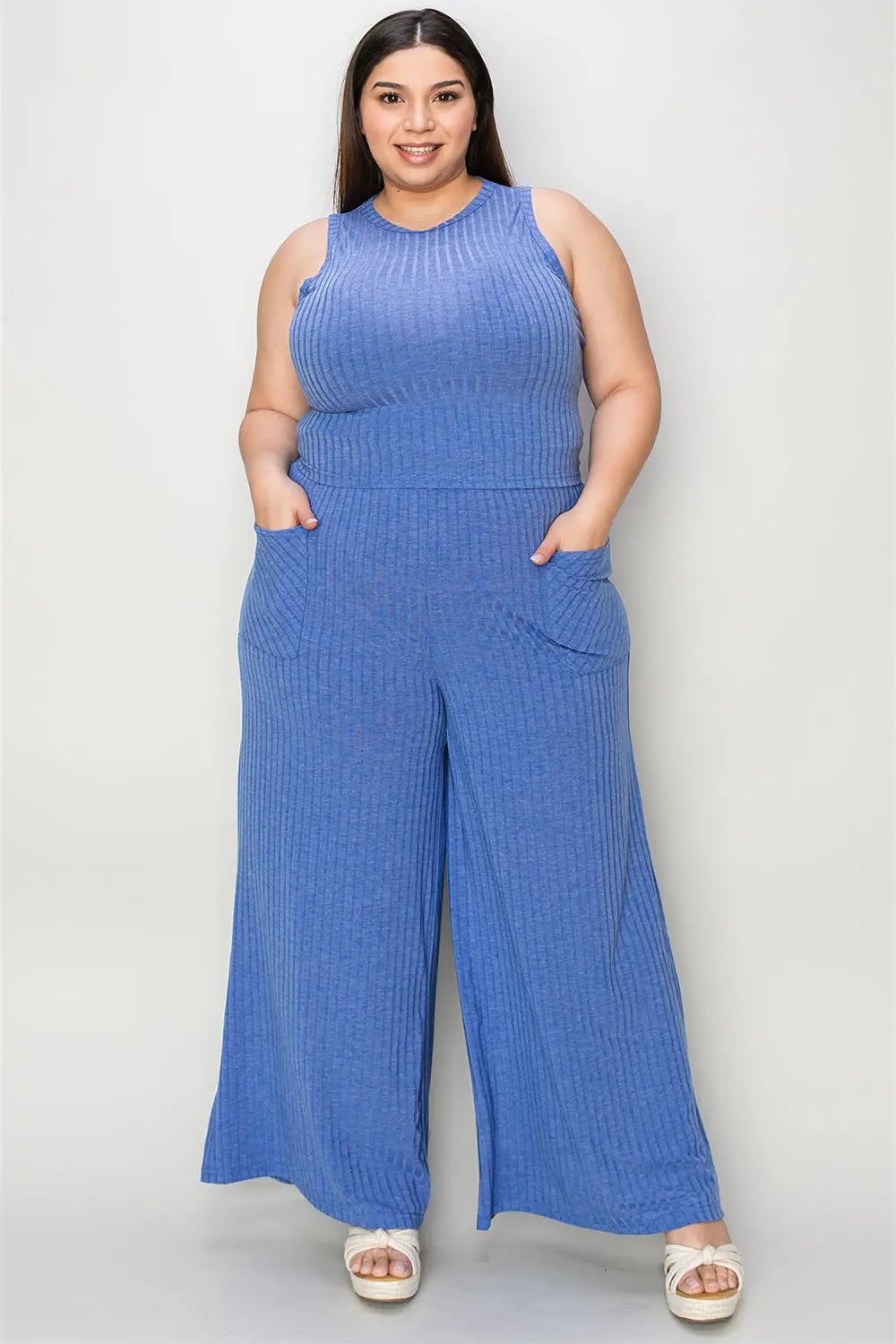 Basic Bae Full Size Ribbed Tank and Wide Leg Pants Set - Love Salve