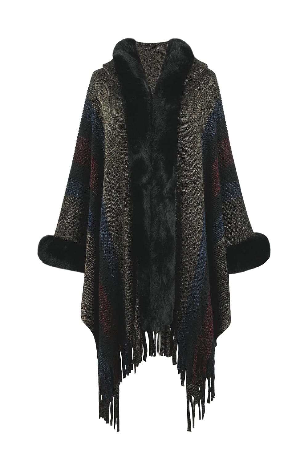 Color Block Fringe Detail Poncho.