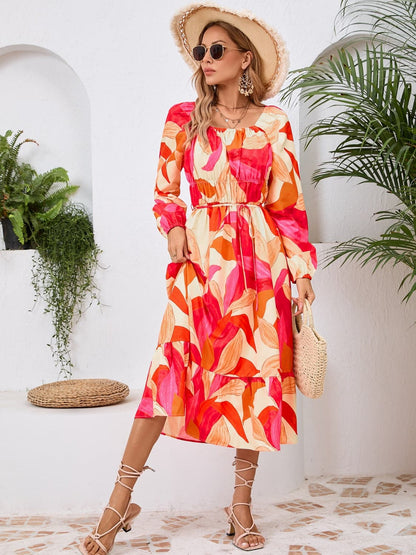 Printed Long Sleeve Midi Dress.