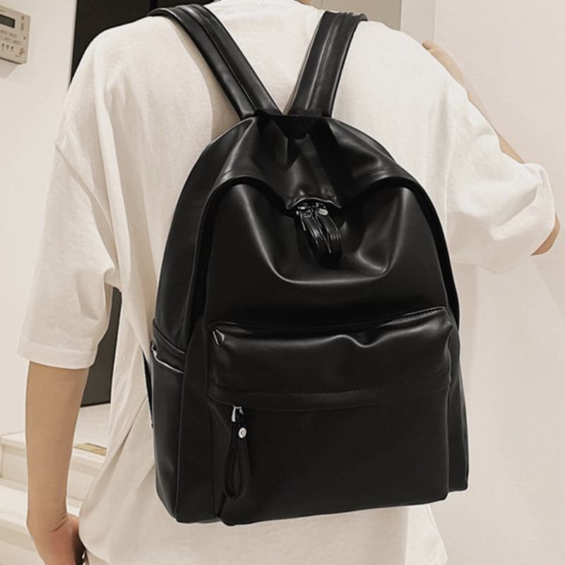 PU Leather Zip Backpack Bag.