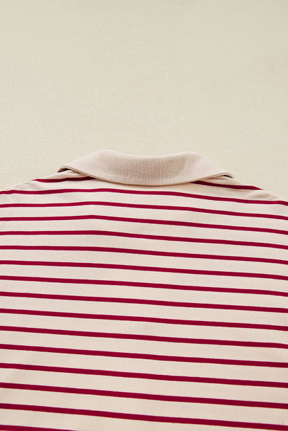 Red Stripe Cropped Collared Pullover and Bubble Mini Skirt