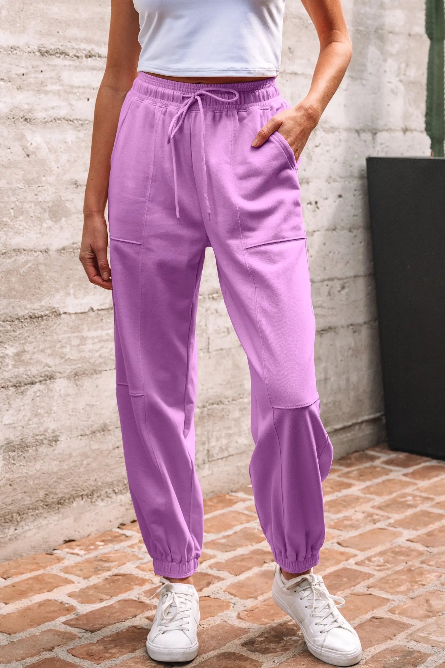 Love Salve Lilac Joggers Women's Daily Wear Pants Comfy Drawstring Waist Love Salve