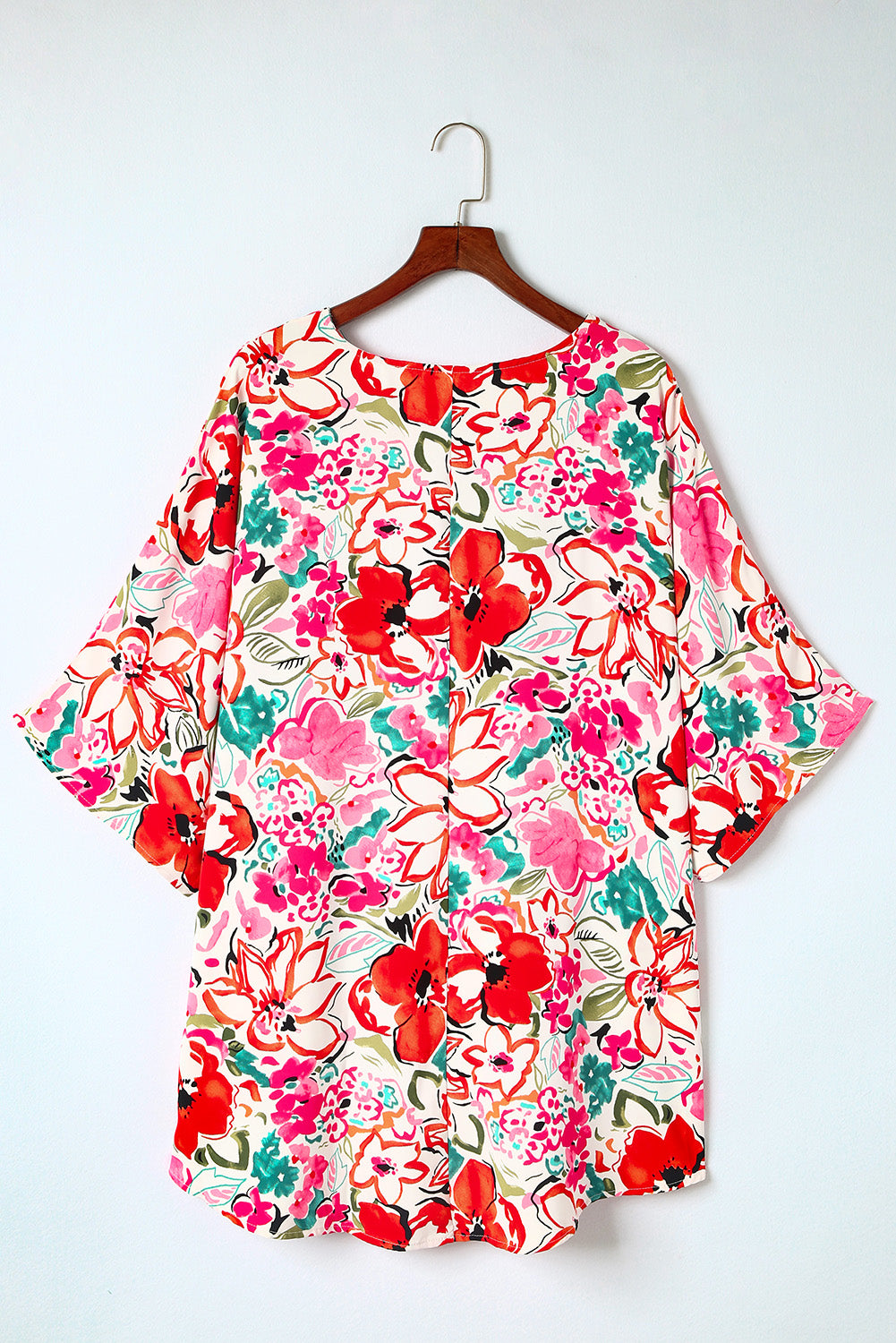 Floral elegance plus size kimono sleeve blouse