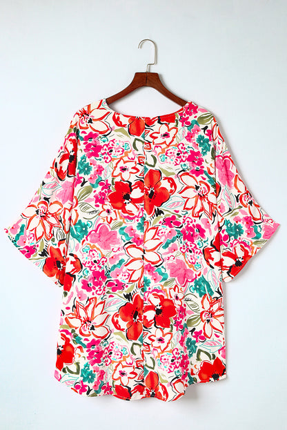 Floral elegance plus size kimono sleeve blouse