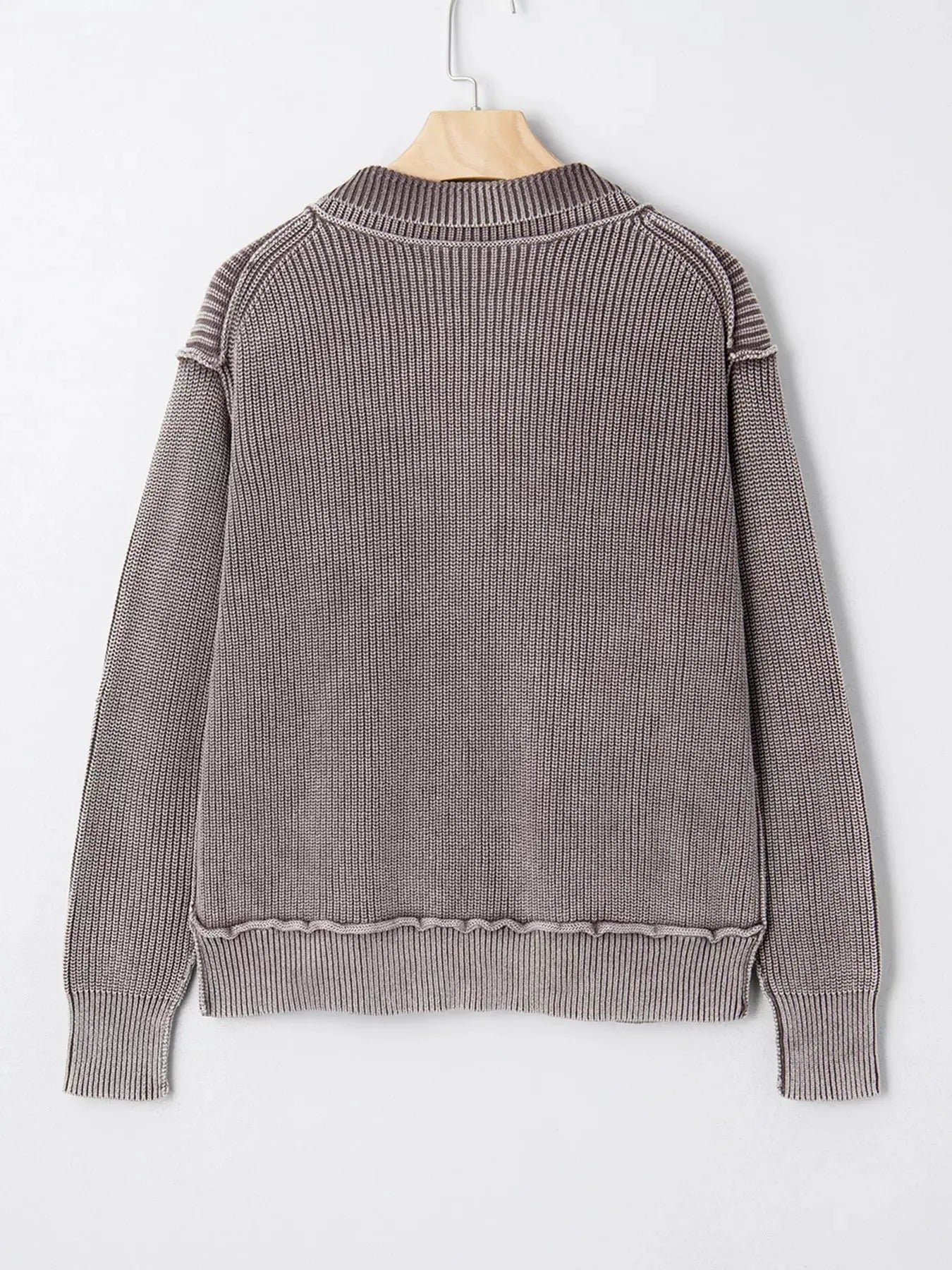 Mineral Wash Exposed Seam Patchwork Knit Open Sweater Cardigan Simply Love