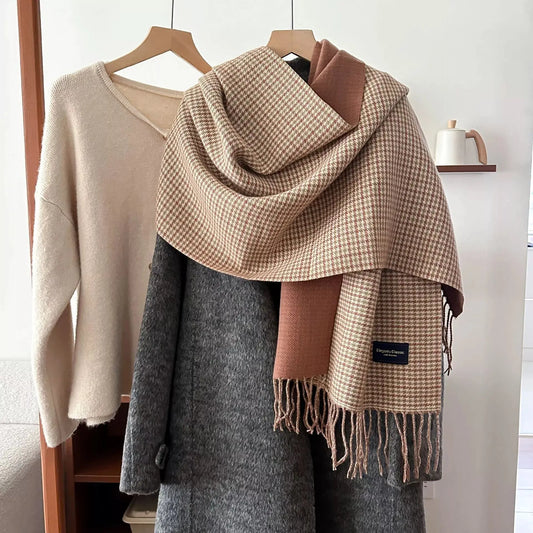Plaid Fringe Warm Winter Scarf Simply Love