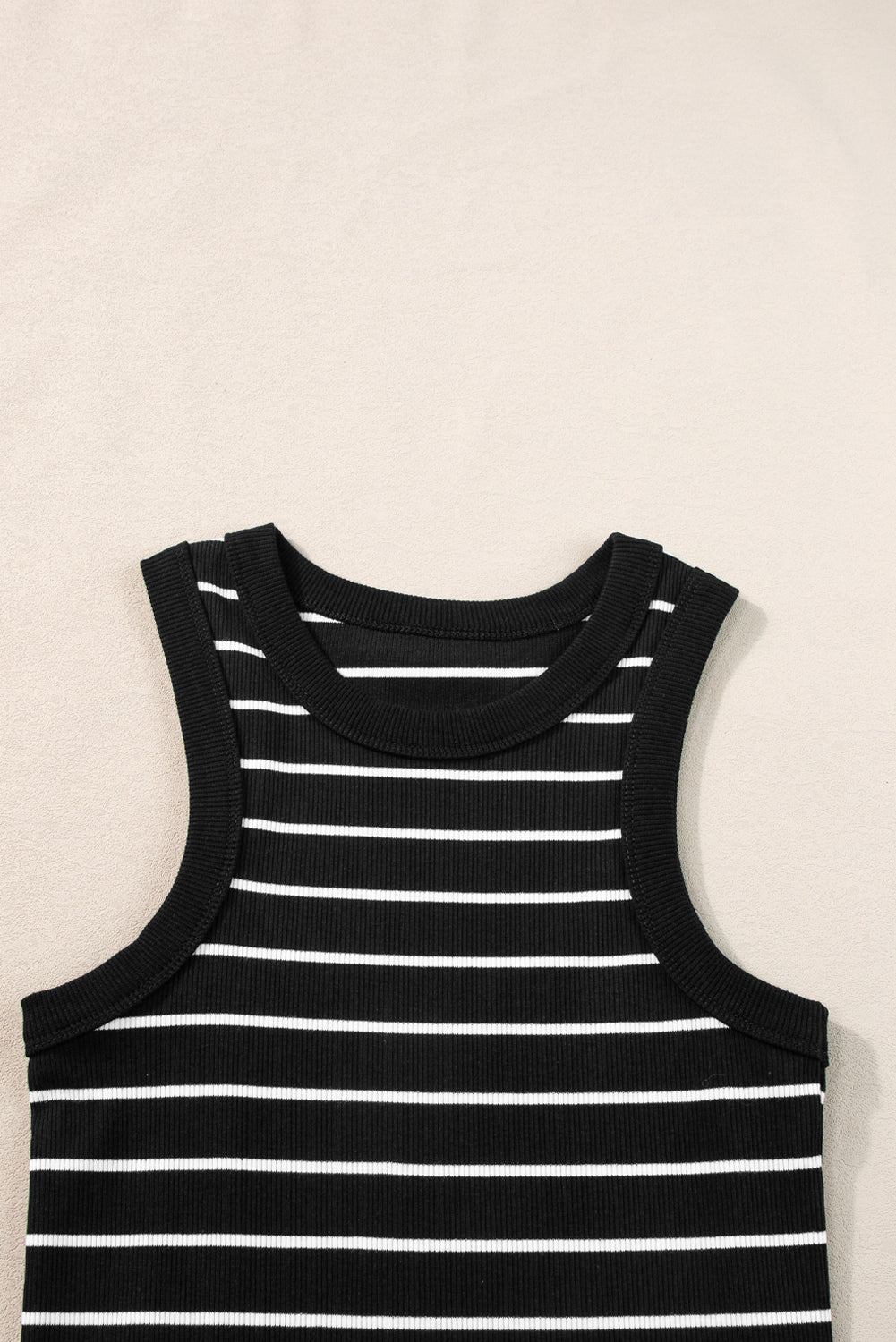 Chic black striped ribbed knit mini tank dress