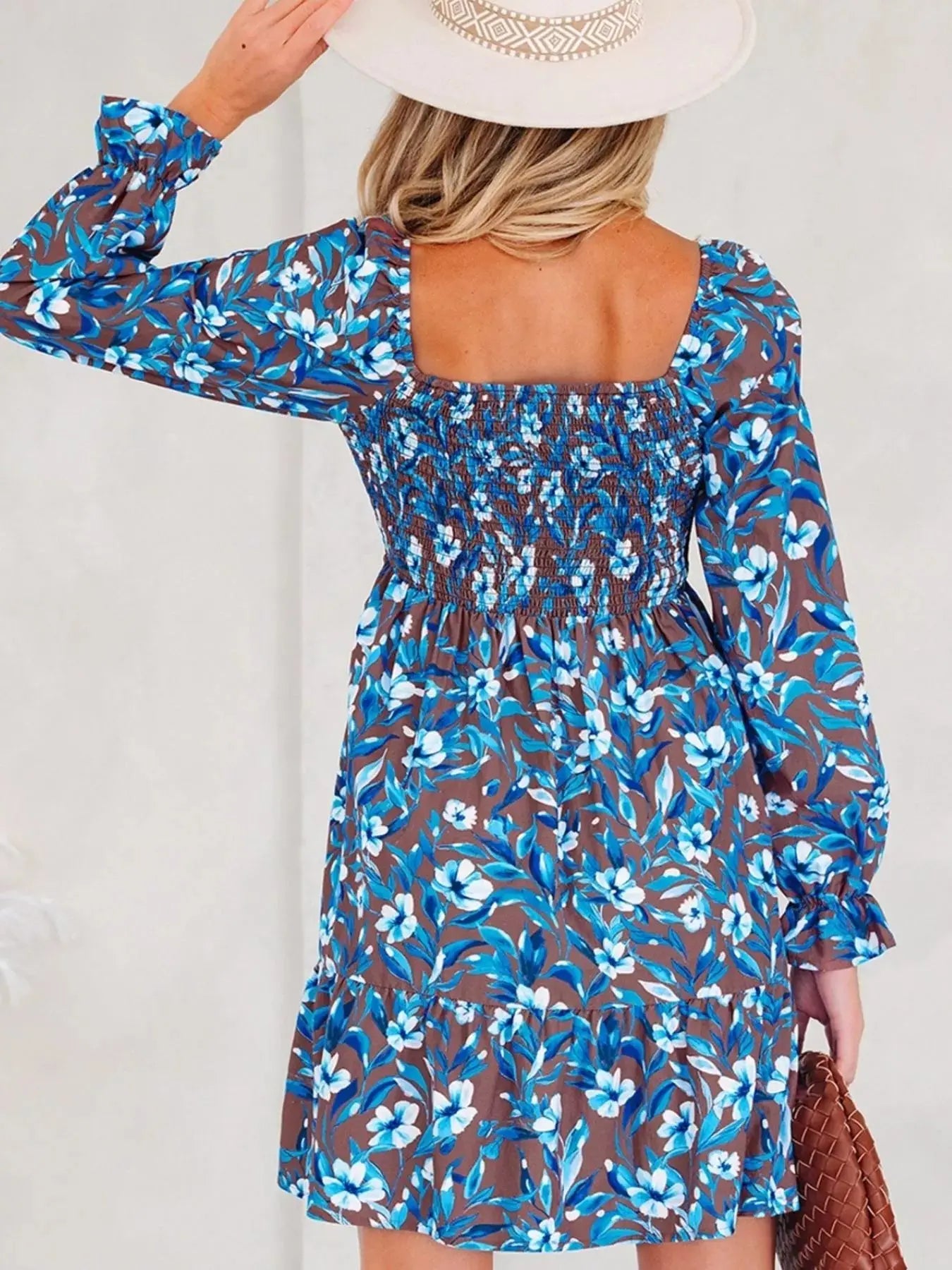 Smocked Bodice High Waist Ruffled Sleeve Floral Dress Simply Love