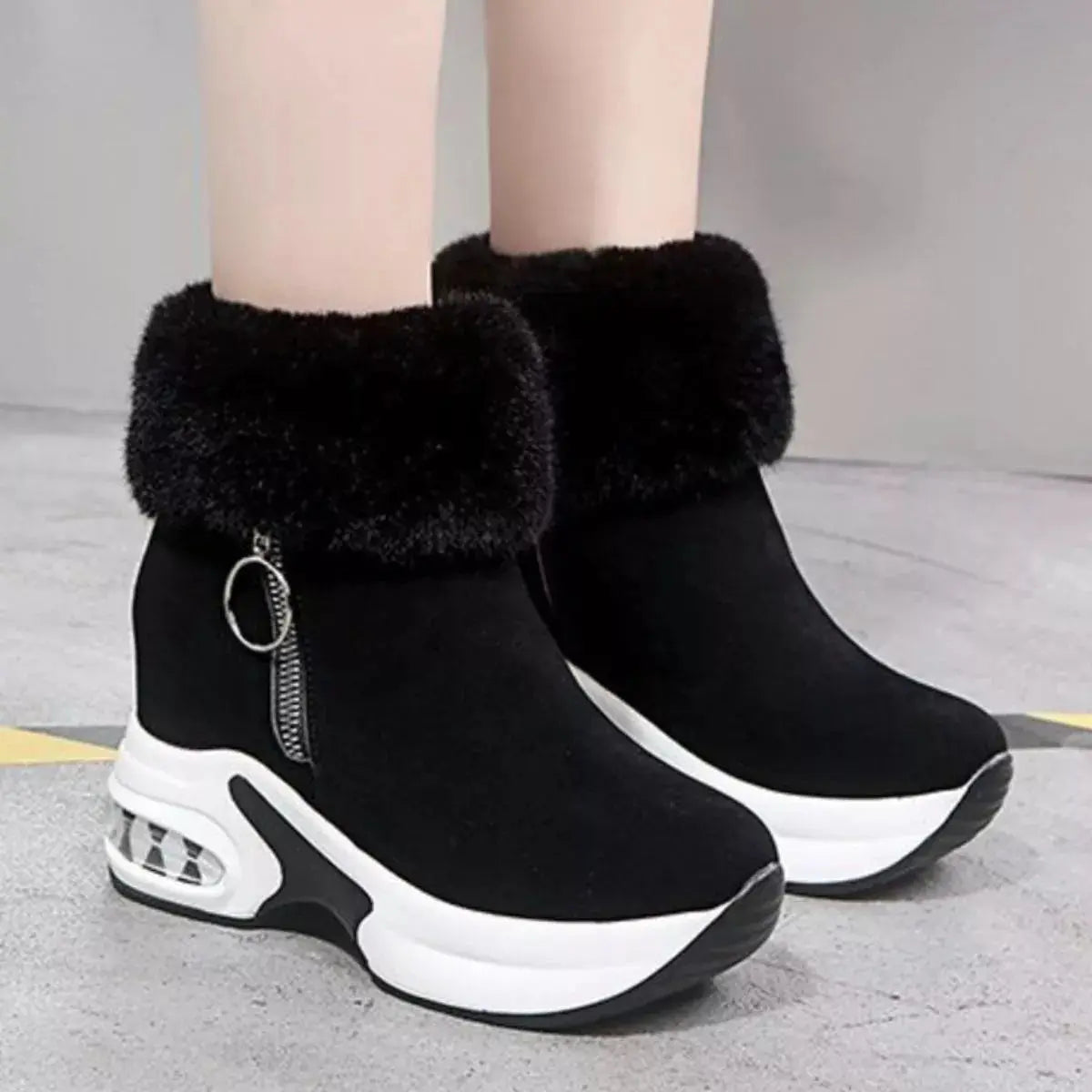 Fuzzy Side Zipper Platform Ankle Boots Simply Love