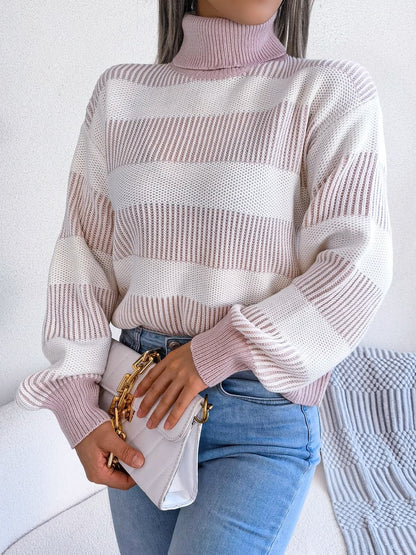 Striped Turtleneck Long Sleeve Sweater.