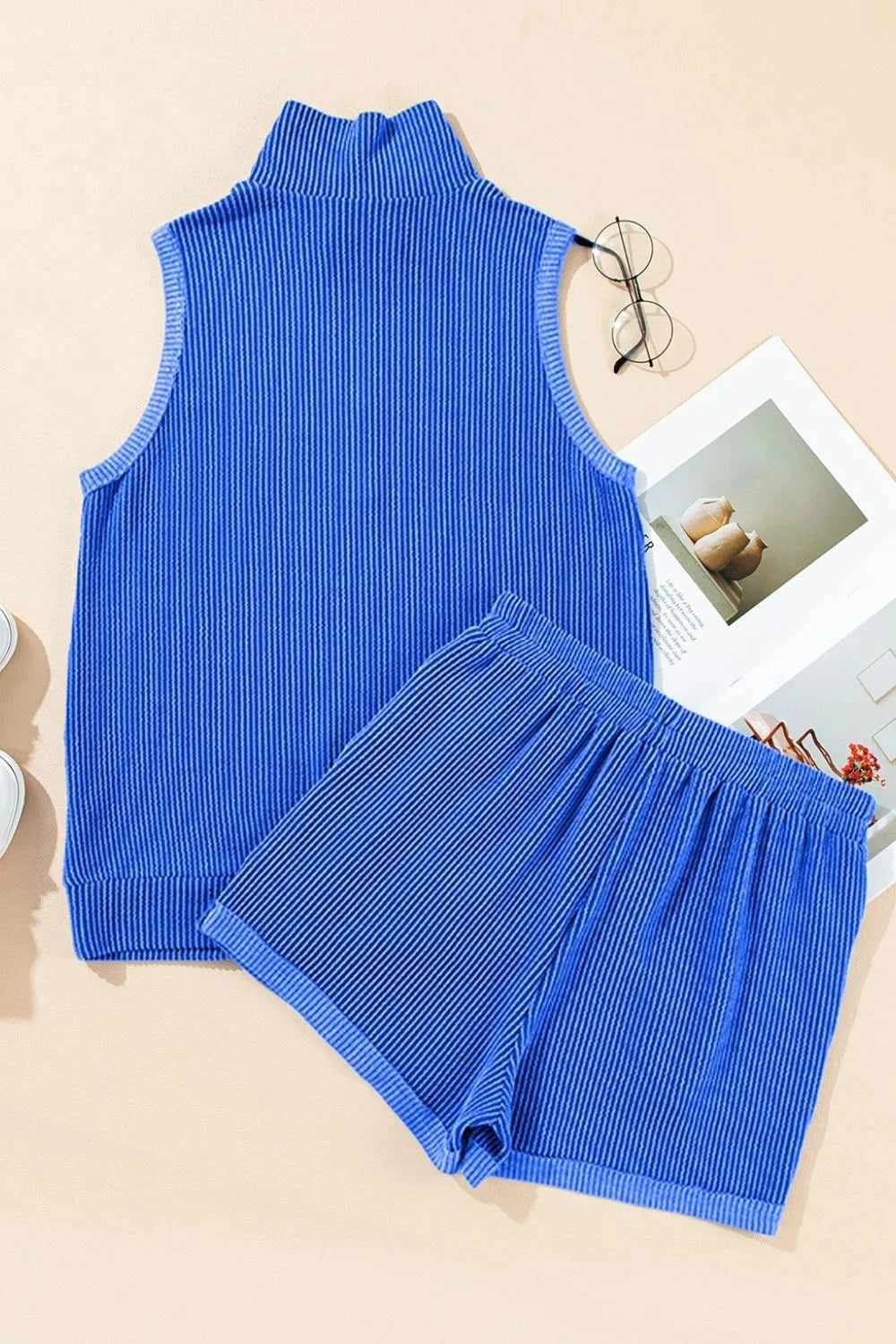 Corded Collared Half Zip Tank and Shorts Set Simply Love