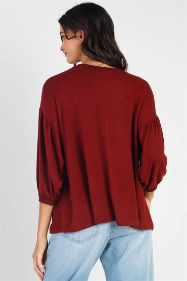 Cherish Apparel Drop Shoulder Puff Sleeve Top.