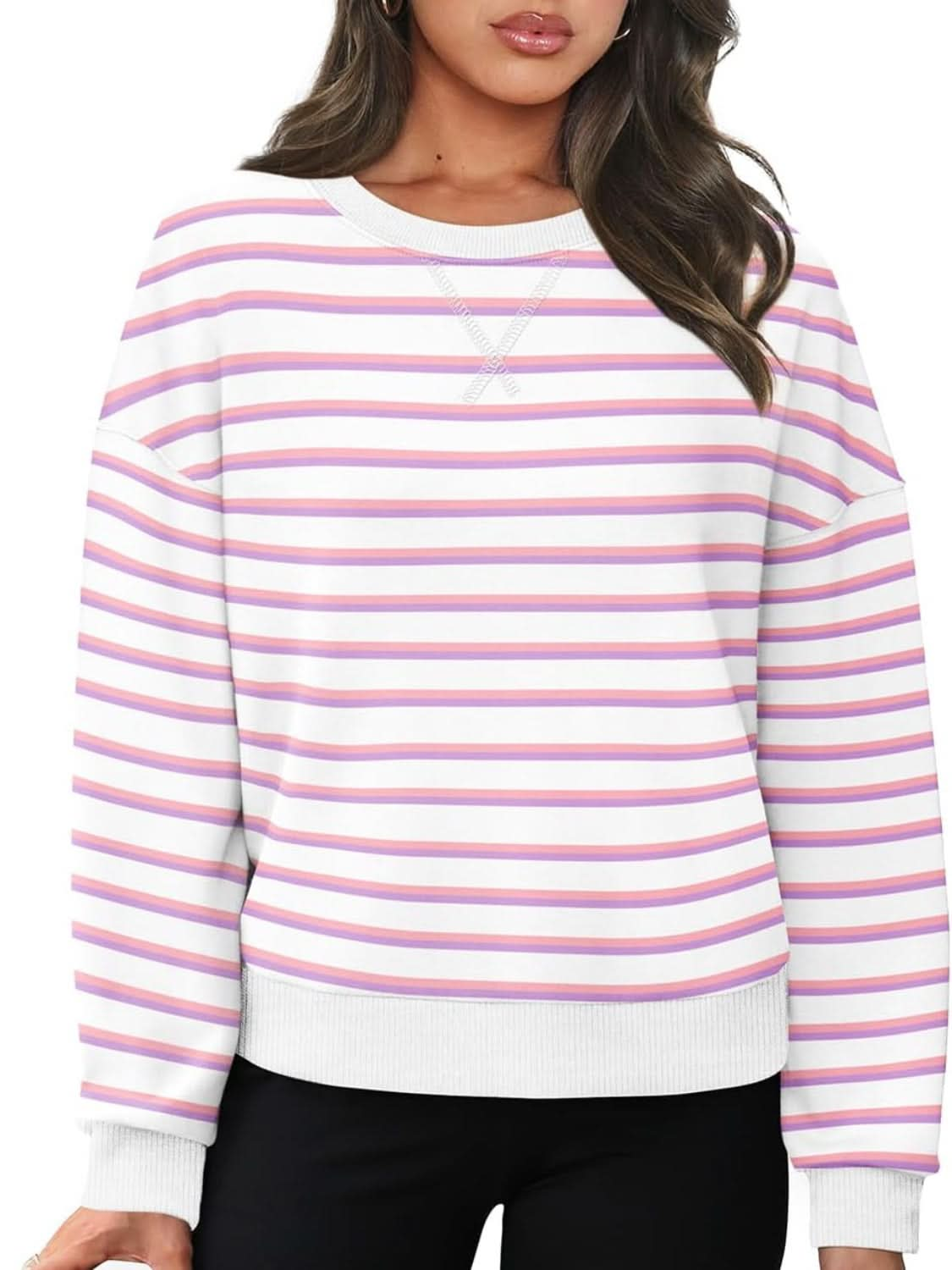 Cozy stripes: Long sleeve round neck sweatshirt