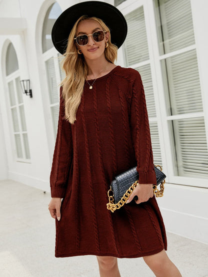 Cable-Knit Long Sleeve Sweater Dress.