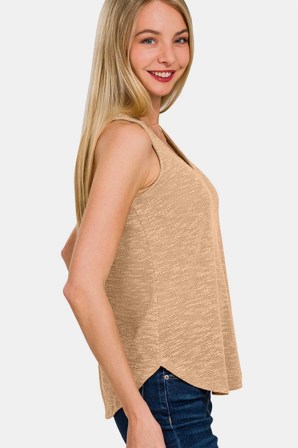 Zenana V-Neck Curved Hem Tank.