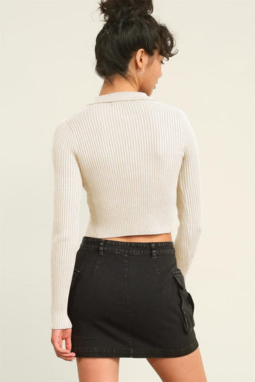 HYFVE Ribbed Double Zip Cropped Cardigan.