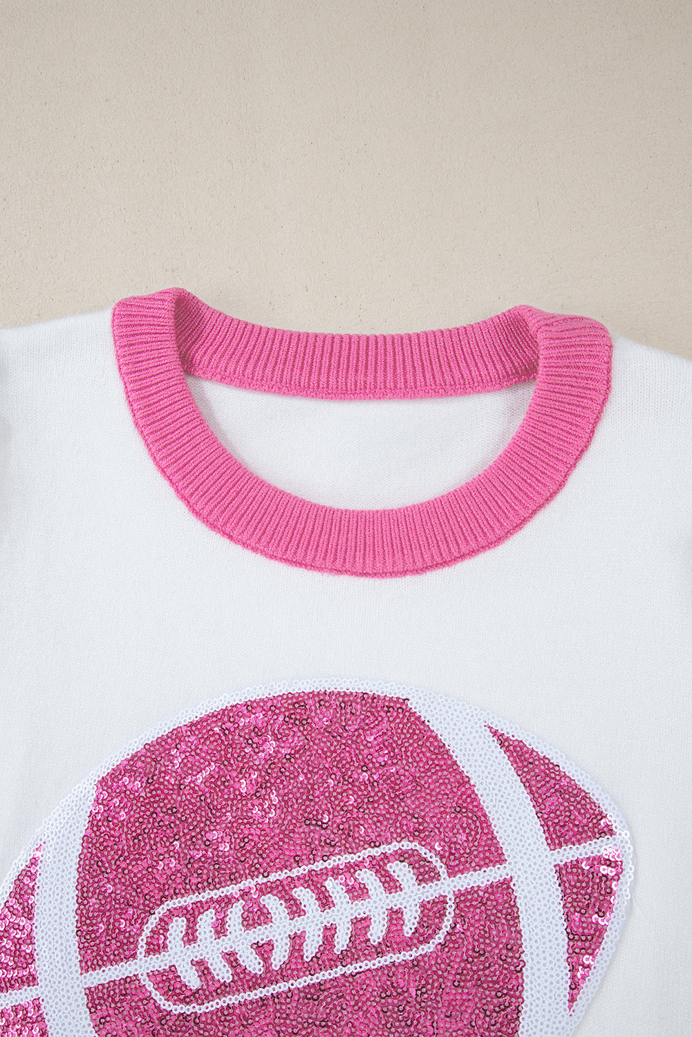 Dazzling Pink Color Block Puff Sleeve Sweater with Sequin Detail