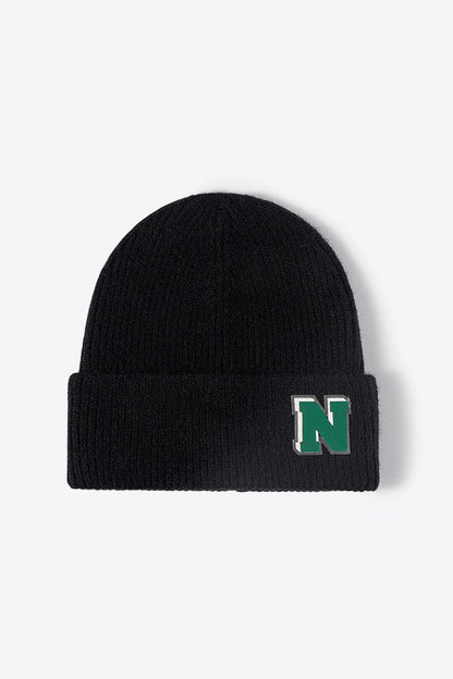 Letter N Patch Cuffed Knit Beanie.