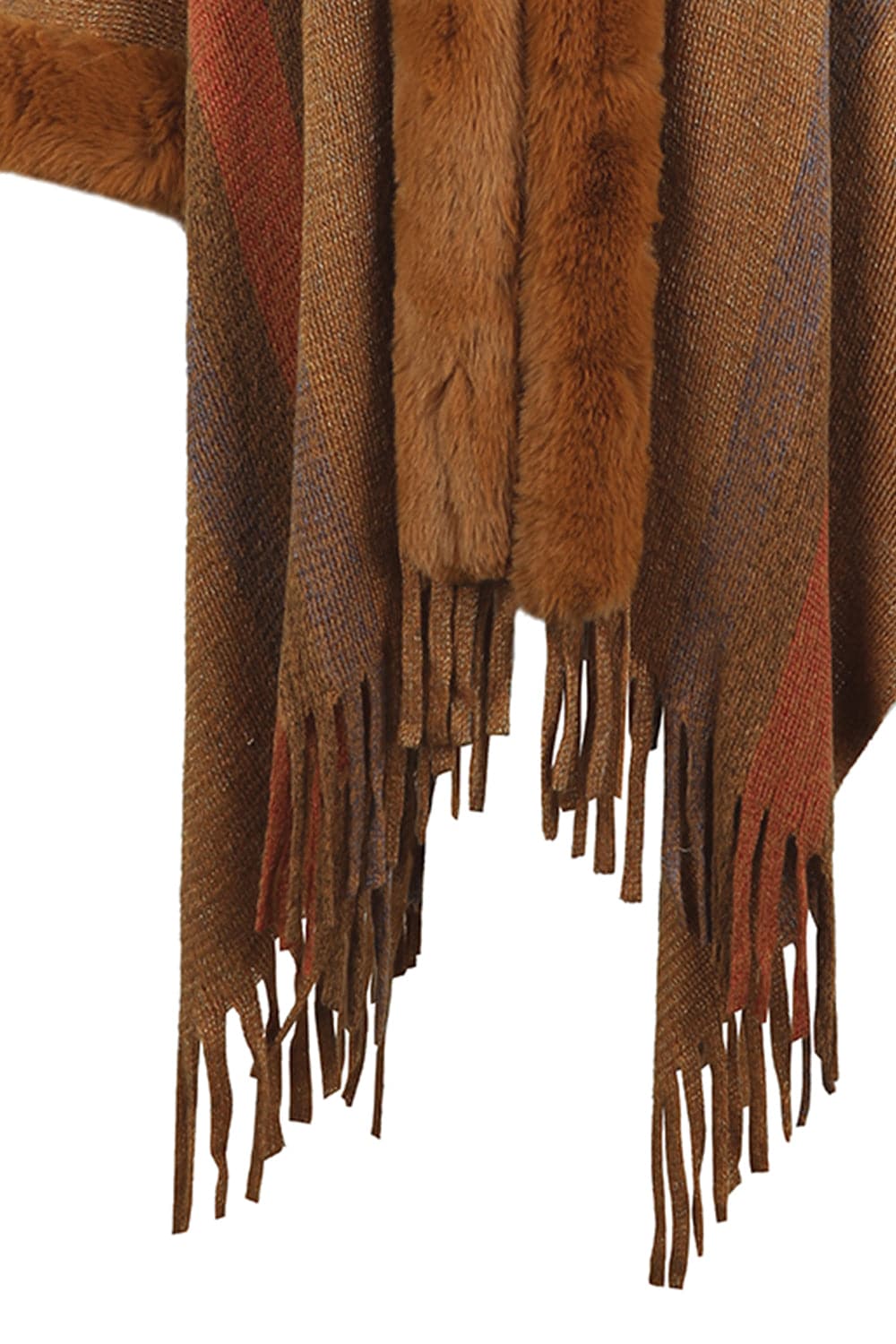 Color Block Fringe Detail Poncho.