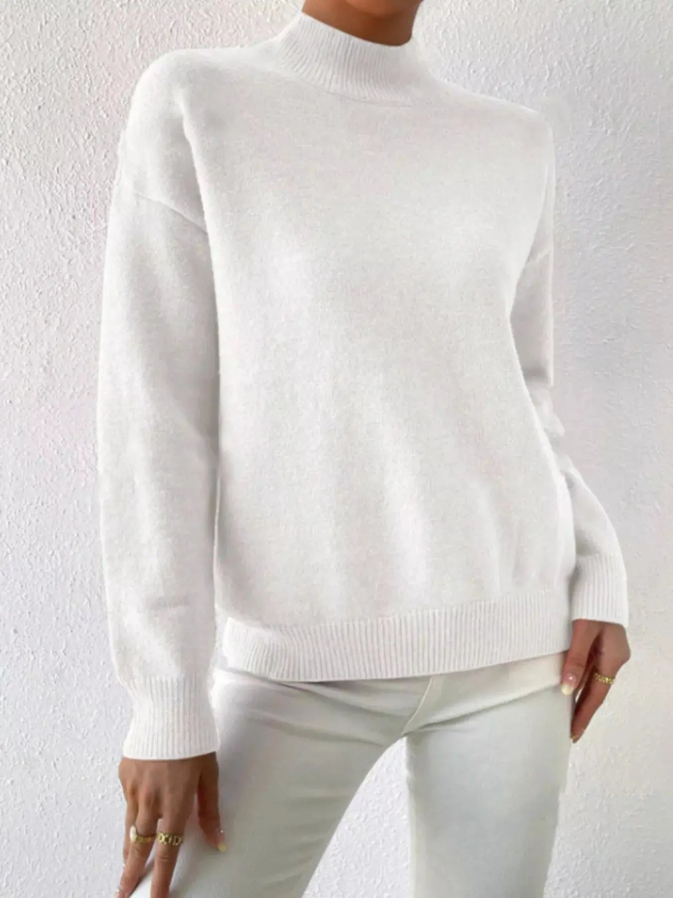 Mock Neck Dropped Shoulder Sweater Simply Love