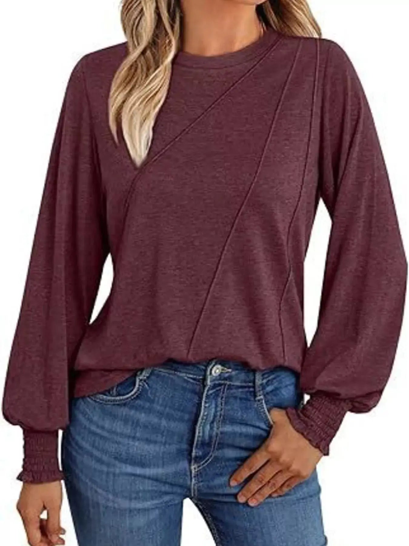 Round Neck Long Sleeve Top Simply Love