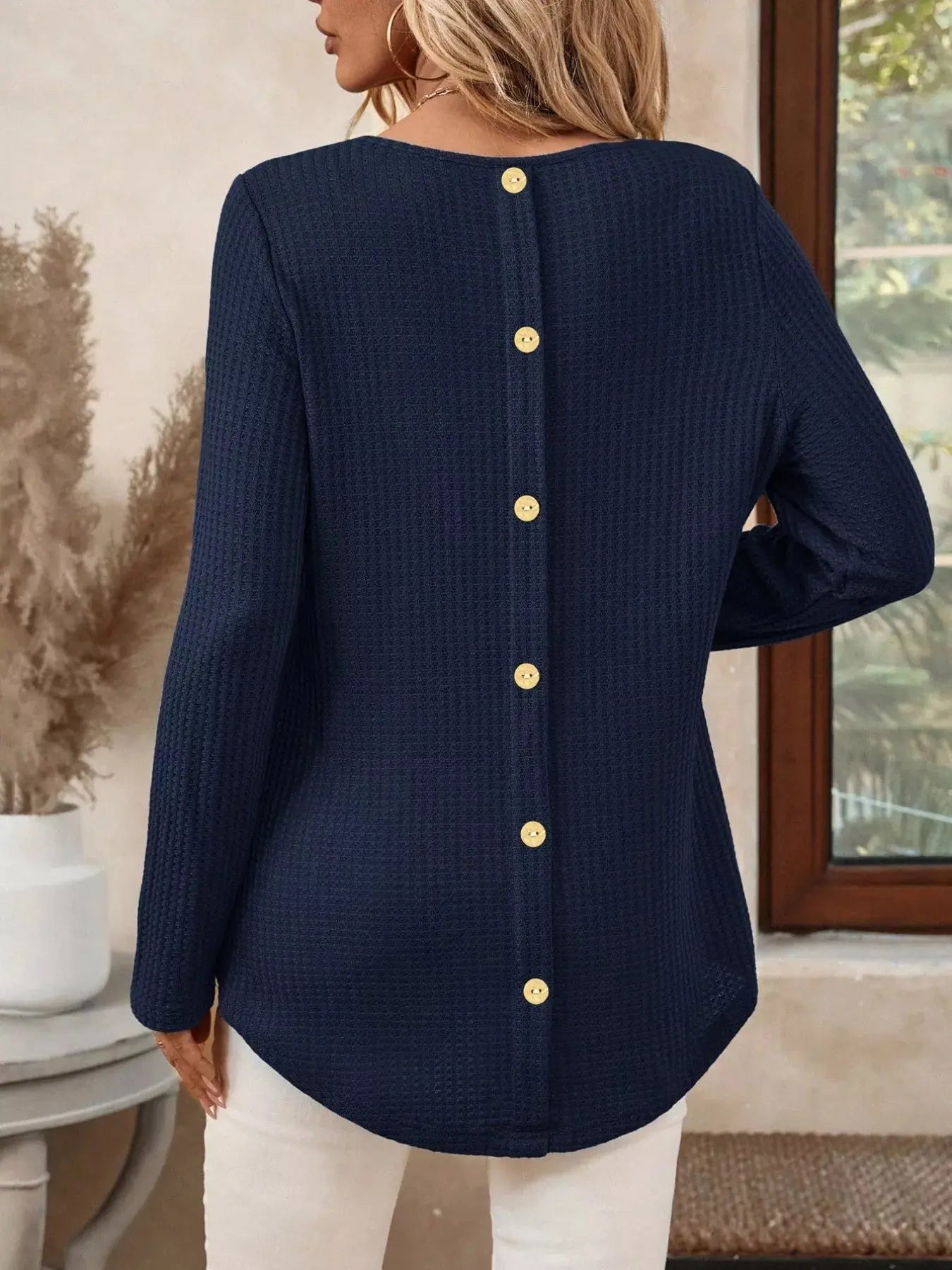 Plus Size Casual Waffle Knit Long Sleeve T-Shirt Simply Love