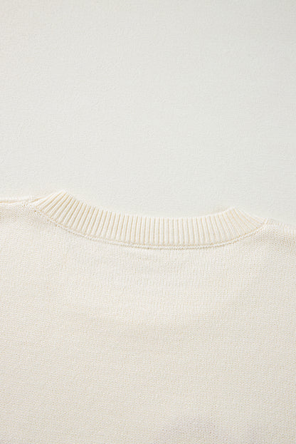 Cozy apricot "Boo" ribbed edge drop shoulder sweater