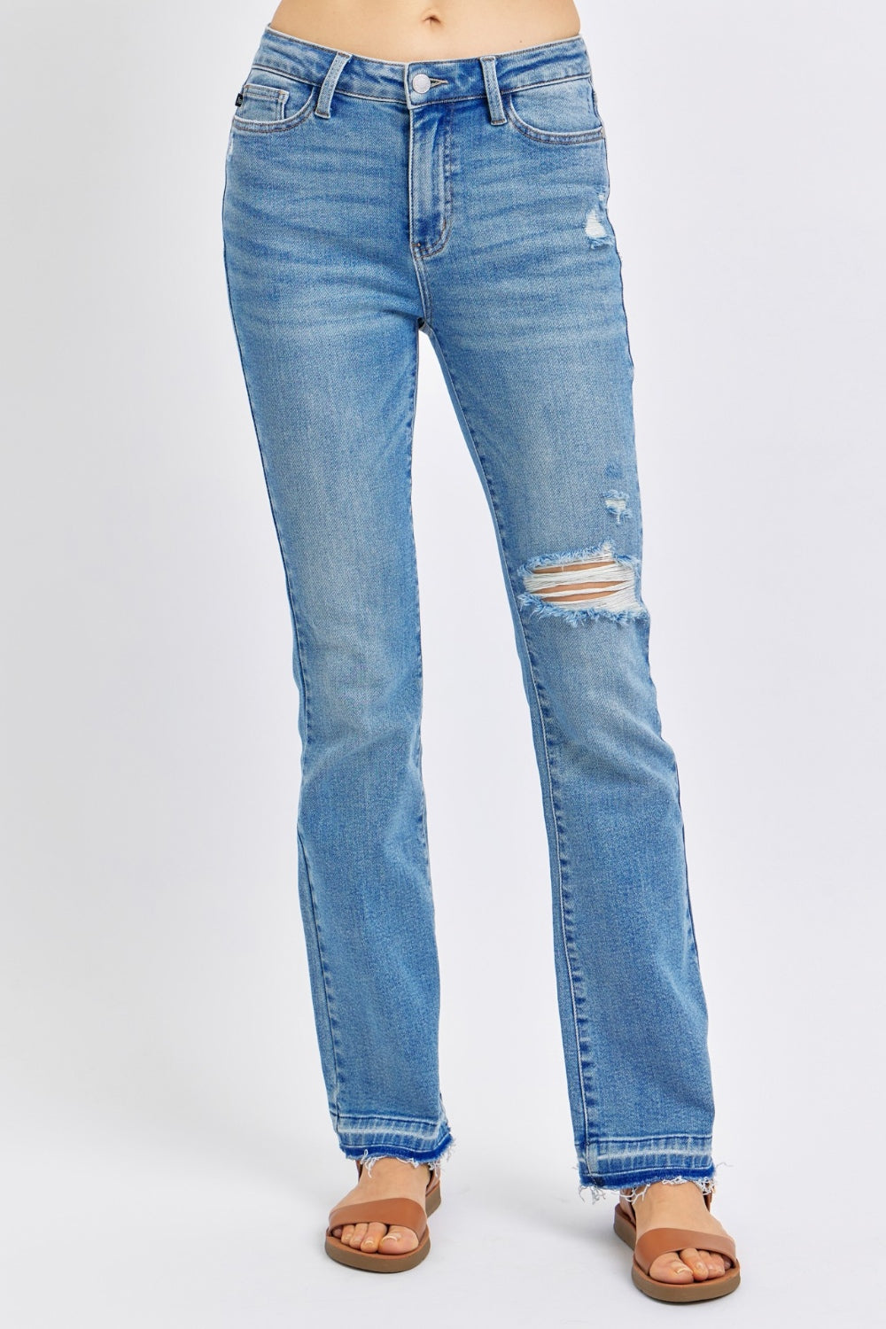 Judy Blue Full Size Mid Rise Destroyed Hem Distressed Jeans Coco’s Tee Boutique