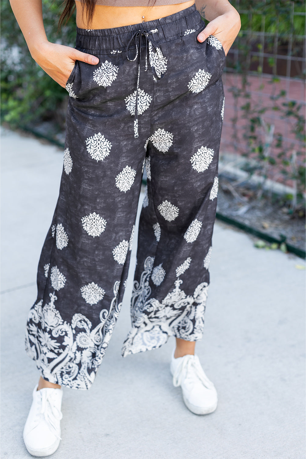 Boho black wide-leg trousers