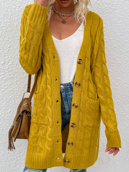 Cable-Knit Button Down Cardigan with Pockets.