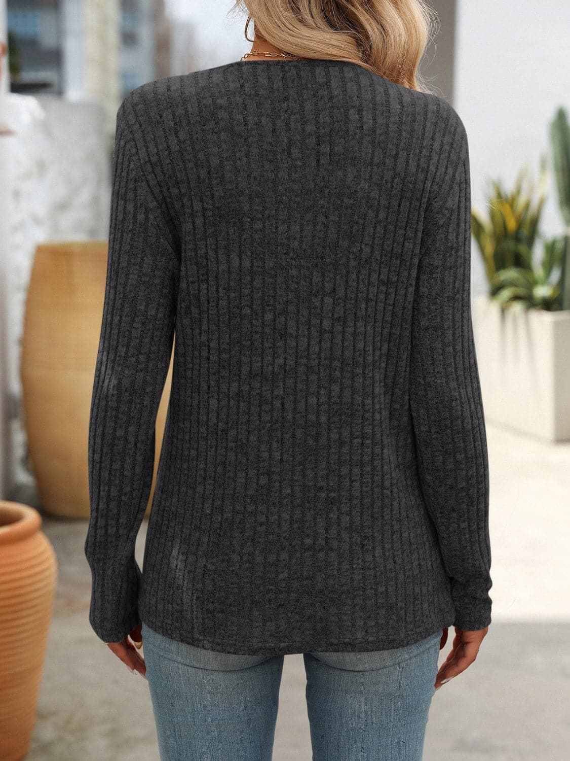 Square Neck Long Sleeve T-Shirt.