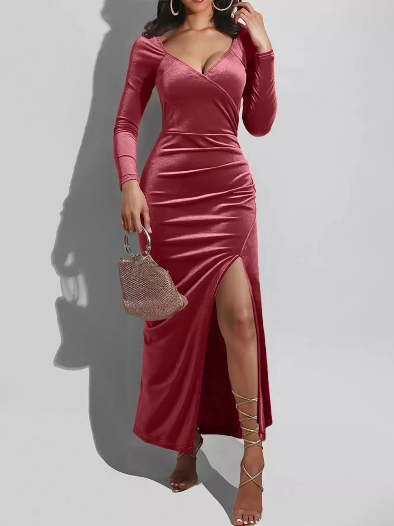 Long Sleeve Wrap Midi Dress with Slit Simply Love