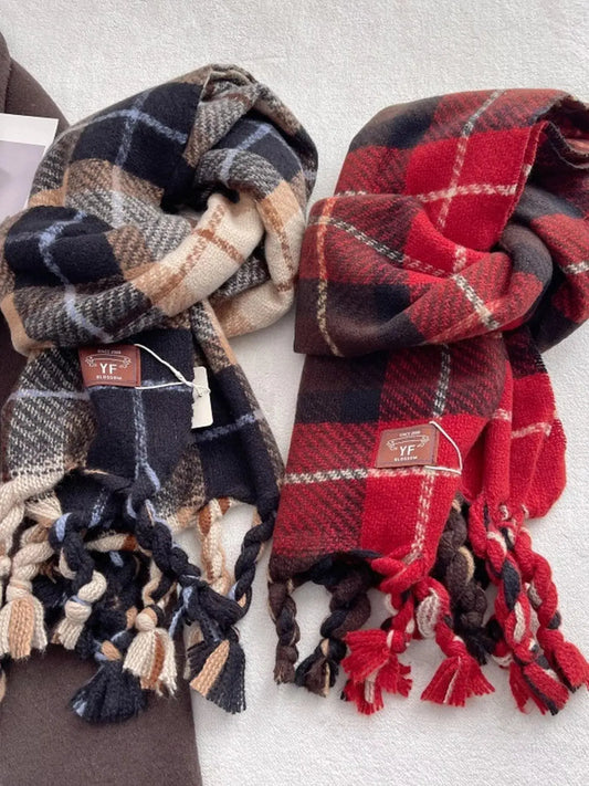 Warm Plaid Tassel Scarf Simply Love