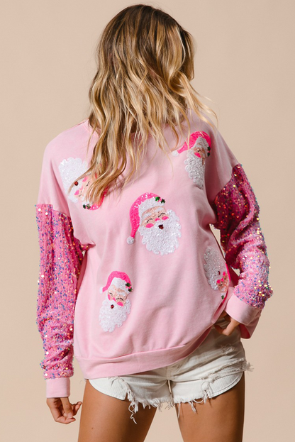 Pink Sequined Santa Claus Long Sleeve Christmas Sweatshirt