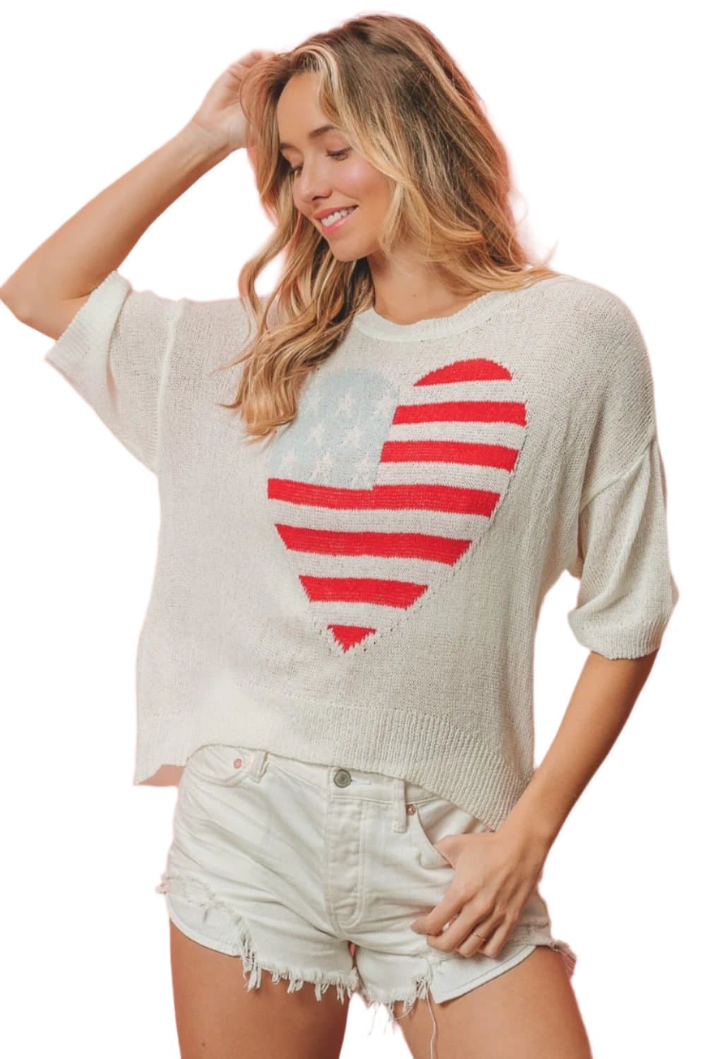 BiBi Striped Heart Contrast Knit Top.