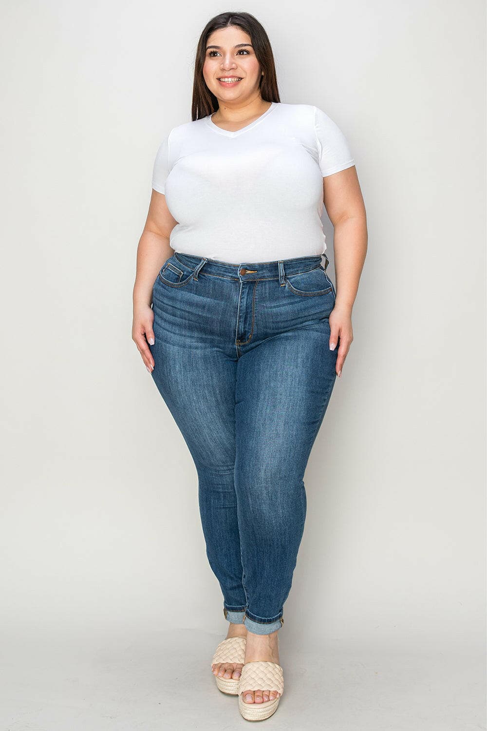 Judy Blue Full Size Cuffed Hem Low Waist Skinny Jeans.