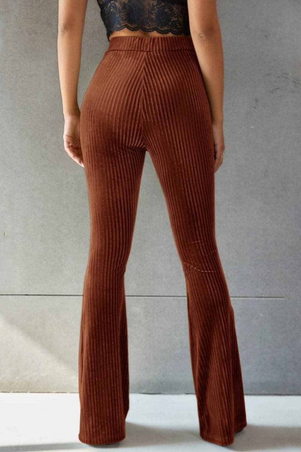 Ribbed High Waist Flare Pants.