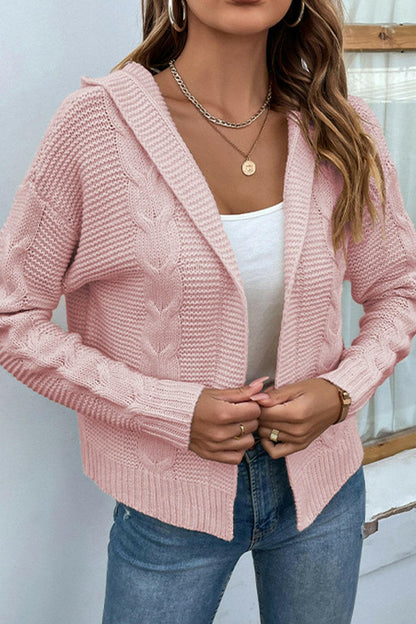 Cable-Knit Dropped Shoulder Hooded Cardigan.