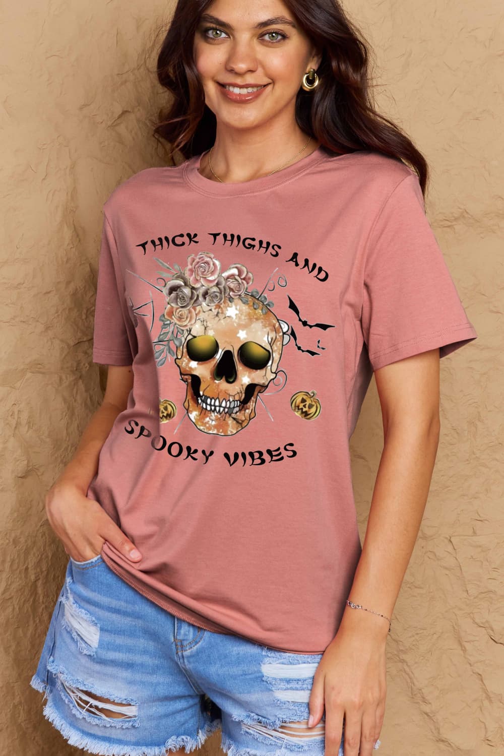 Thick thighs and spooky vibes graphic tee for casual comfort