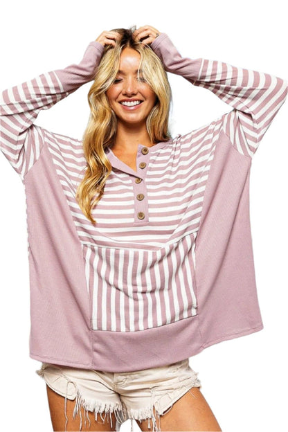 BiBi Striped Thumbhole Long Sleeve Top.