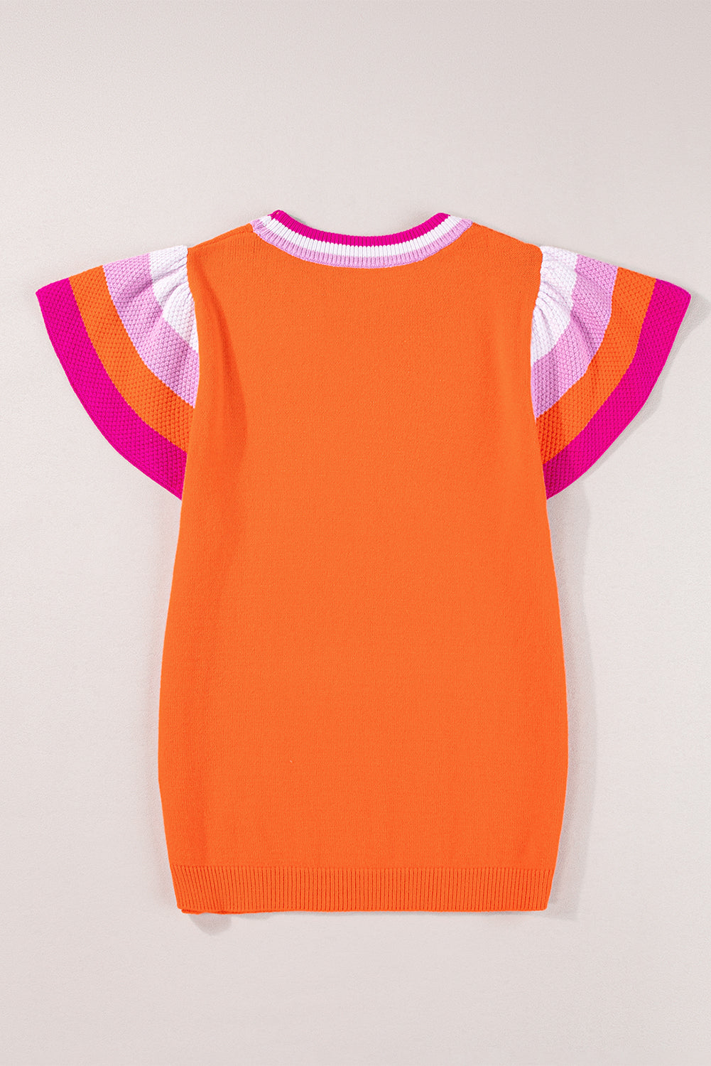 Carrot color block knitted sweater with flutter sleeves