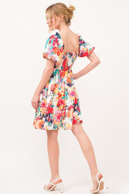 And The Why Square Neck Puff Sleeve Floral Dress.