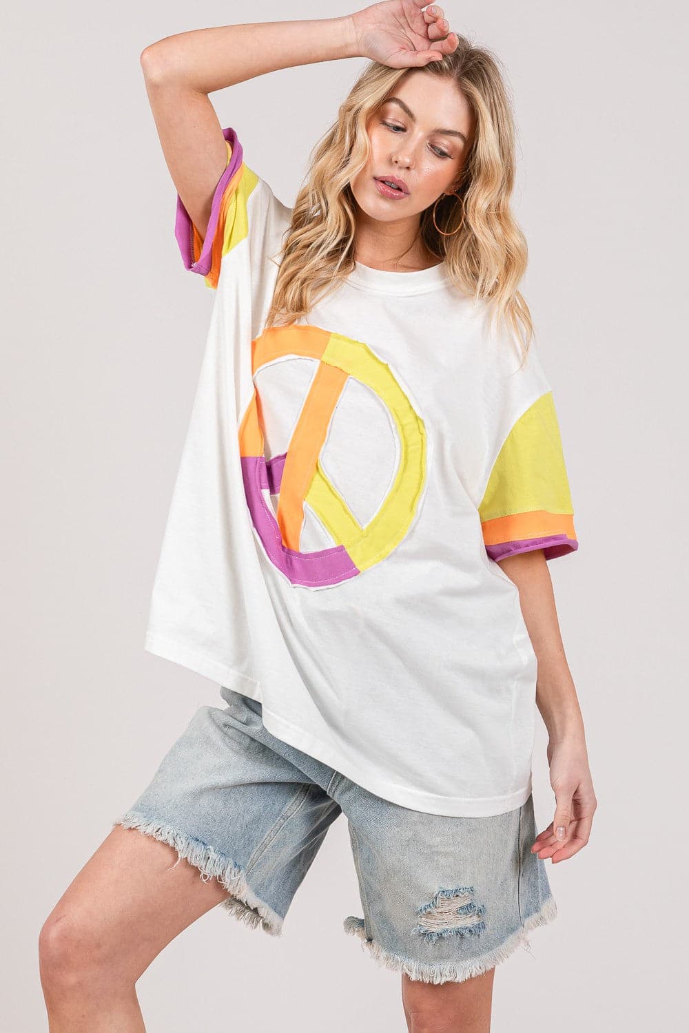 SAGE + FIG Color Block Peace Applique T-Shirt.