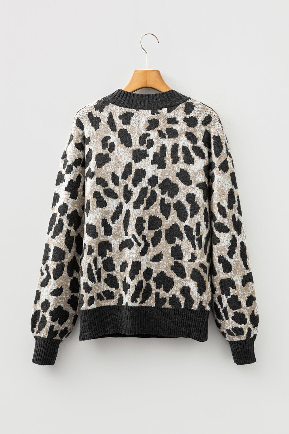 Carbon Grey Leopard Drop Shoulder Baggy Knit Sweater Dear-Lover Dropshipping