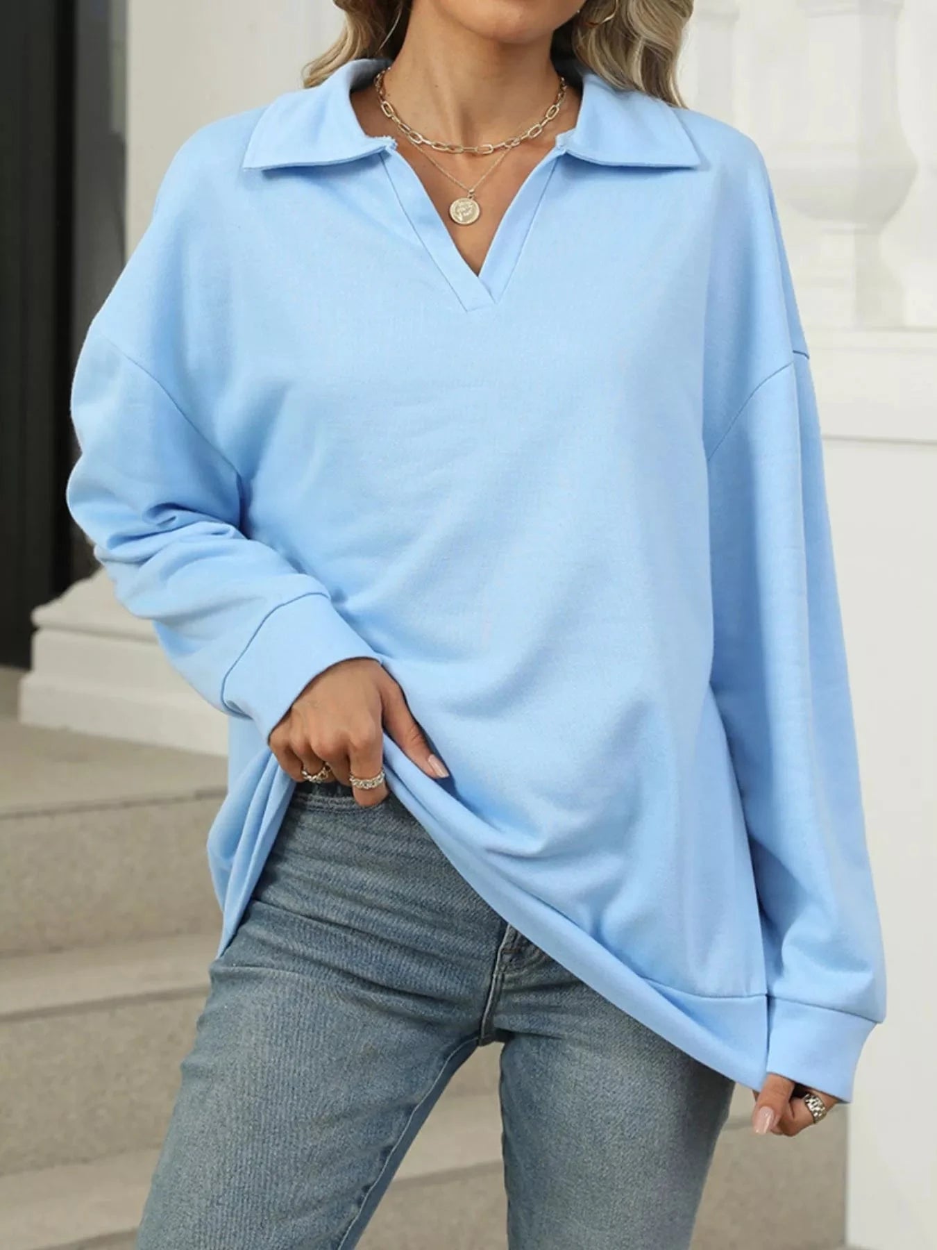 Johnny Collar Long Sleeve Sweatshirt Coco’s Tee Boutique