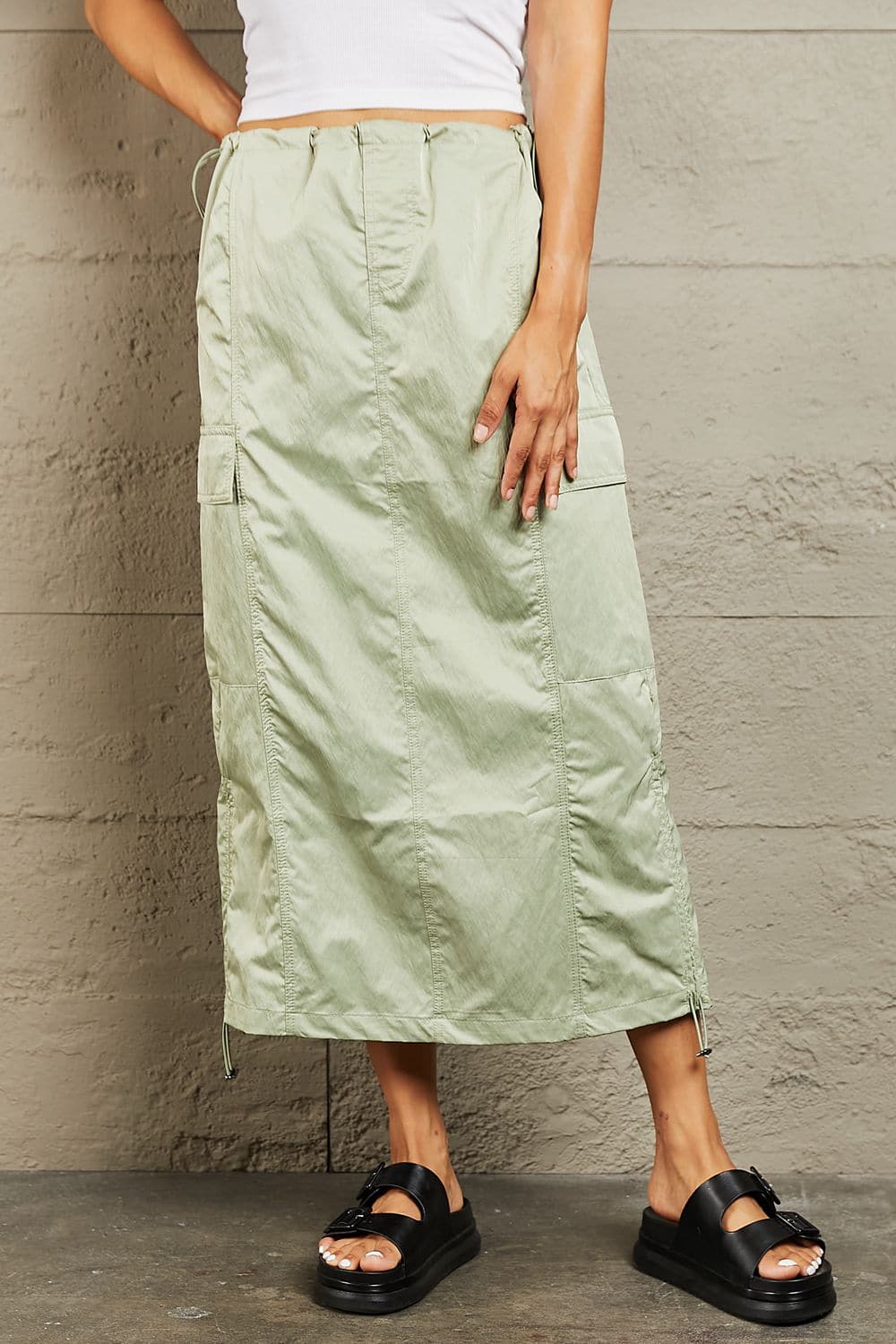 HYFVE Just In Time High Waisted Cargo Midi Skirt.