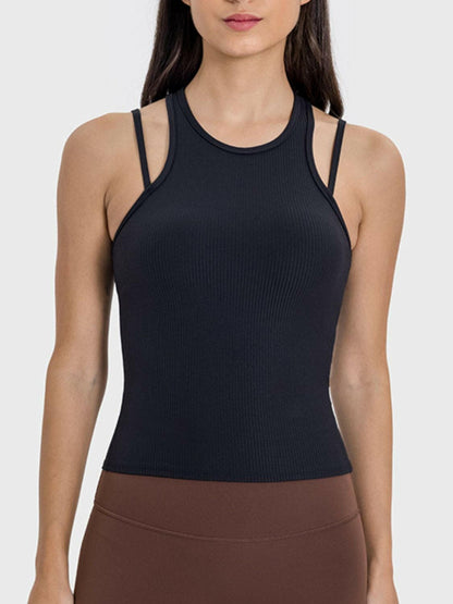 Cutout Round Neck Racerback Active Tank.