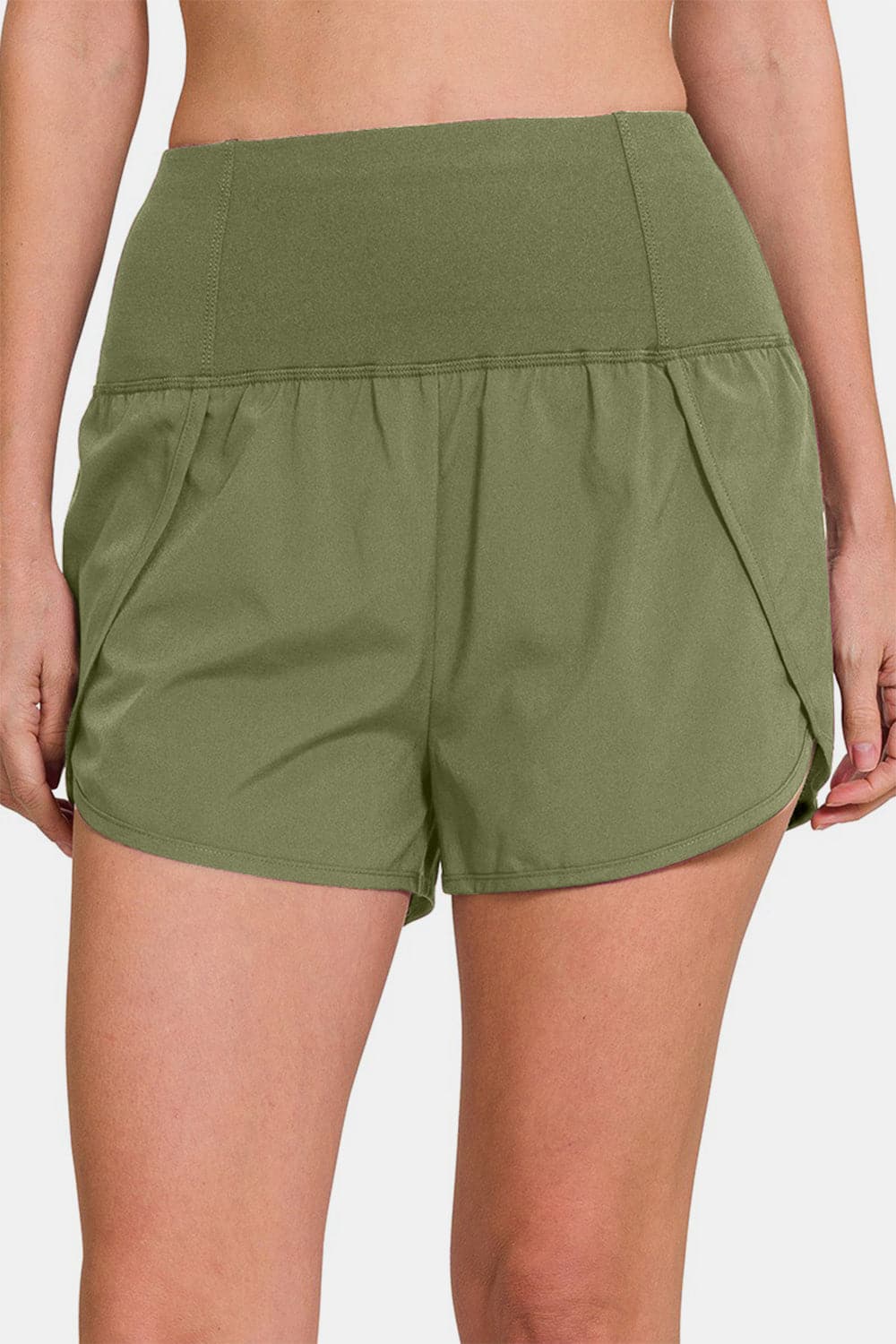 Zenana High-Waisted Zippered Back Pocket Active Shorts.