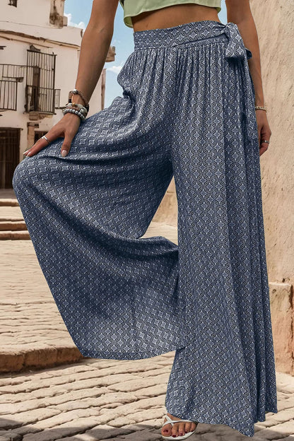 Printed Tied Wide Leg Pants.